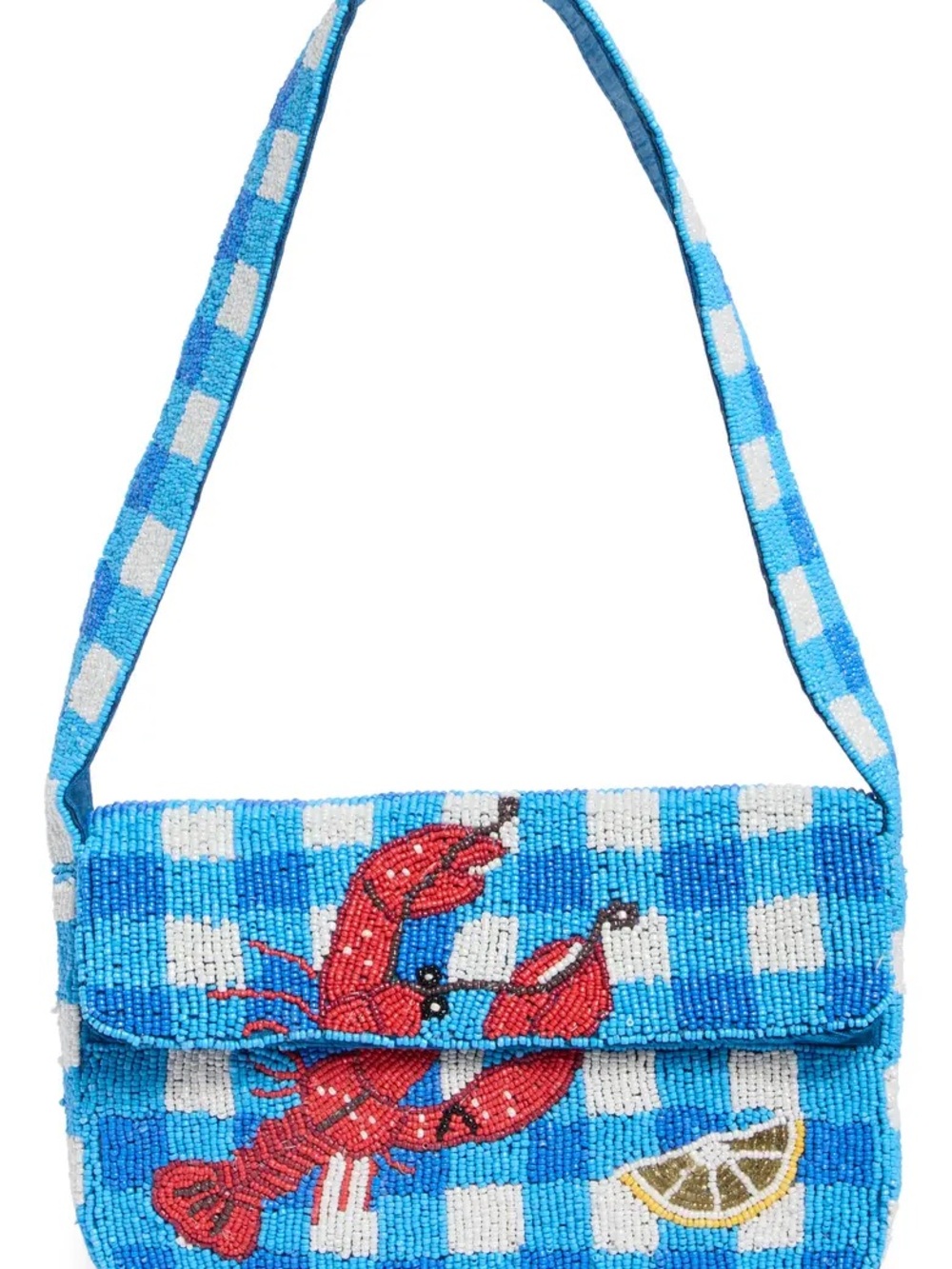 Beaded Gingham Lobster Baguette Shoulder Bag - Picture 2 of 4